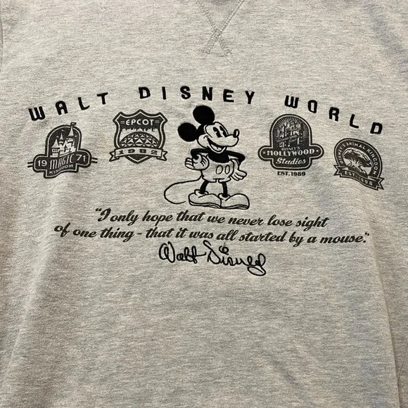 Disney Parks Adults Size Small Grey Sweatshirt Pockets Walt Disney World Mickey - Picture 4 of 13